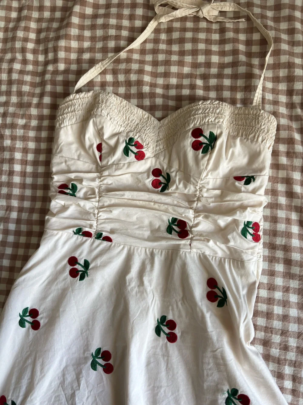 Betsey Johnson White Halter Cherry Print Sundress - Picture 2 of 9